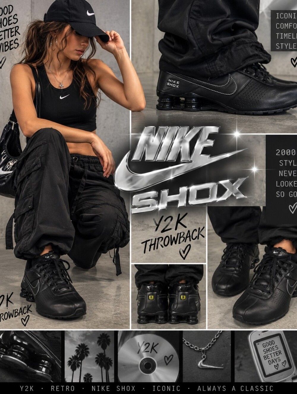 2010 Nike Shox Black Metallic Silver Y2K Sneakers Women’s 7.5